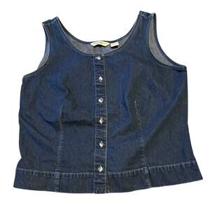 Eddie Bauer Denim Tank Top Vest Womens Size Large Button Front Western Cowgirl